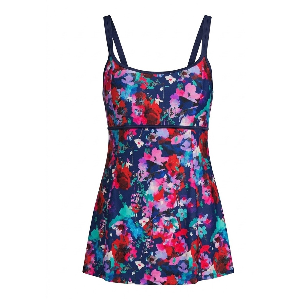 Mazu Swim Plus Floral Swim Dress Navy Blue Watercolor 24W Tummy Control